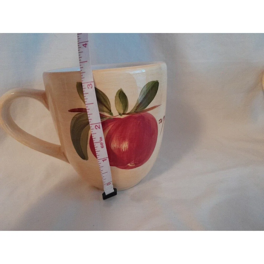 Pier 1 Provence Hand painted Orange Apple large earthenware coffee/ tea mugs